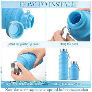 Botella de Agua Plegable de Silicona Ecológica con Logotipo Personalizado, Botella de Agua Deportiva Reutilizable y Plegable para Viajes - Product Image 2