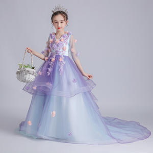 Robe de bal violette pour filles Robe de mariage à fleurs pour enfants Piano Performance Outfit Fluffy Gaze Dentelle <span class=keywords><strong>D</strong></span>écorée Fleur Fée Été - Product Image 6