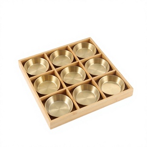 Ensemble de plateaux à collation en bois avec cadre en acier inoxydable, plateau de service pour fondue, plateau de nourriture pour barbecue, pour la cuisine japonaise et coréenne - Product Image 2