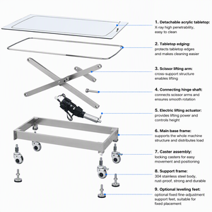 Table de diagnostic et de traitement vétérinaire électrique compatible avec les rayons X EURVET, construction en acier inoxydable, plateau en acrylique amovible - Product Image 6