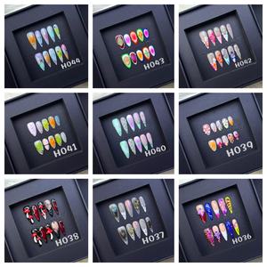 Ongles en acrylique réutilisables de luxe, peints à la main, à pression, avec colle, plus de 500 motifs 3D, couverture complète pour les doigts - Product Image 3