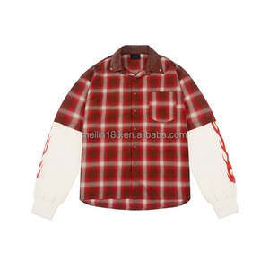 Chemises à carreaux en flanelle surdimensionnées à manches longues pour hommes, avec patchwork double couche, fabriquées sur mesure par un fabricant de vêtements de mode - Product Image 3