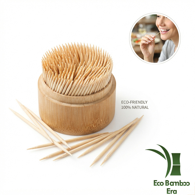 Eco Friendly Biodegradable Natural Bamboo Toothpicks with Portable Holder Container FDA LFGB Certified