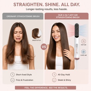 Torlin Nuevo LCD 120-210 ° C 10 ° Cepillo Alisador de Cabello 2 en 1 con Aire Frío y Caliente, Revestimiento Cerámico con Iones Negativos para el Control del Frizz - Product Image 2