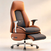 Fauteuil de direction en cuir de vachette bicolore, élégante chaise de bureau pivotante de style racing avec appui-tête intégré