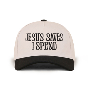 Cappellino da Baseball a Cinque Pannelli Stile Sportivo Ricamato con "JESUS SAVES I SPEND" Bicolore Personalizzato per Uomo/Donna - Product Image 6