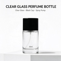 Flacon de parfum en verre transparent rond de 50 ml avec pompe pulvérisatrice, conteneur de parfum, emballage cosmétique personnalisé, compatible avec les diffuseurs à bâtonnets