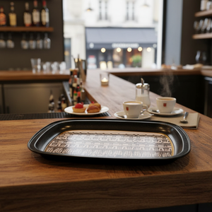 235 x 305 mm <b>Large</b> Rectangular Metal <b>Tray</b> Vintage Cityscapes Illustration Stainless Steel Brass <b>Serving</b> Platter Decorative - Product Image 3