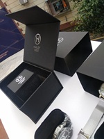 Boîte-cadeau magnétique noire en papier d'art avec logo en feuille d'aluminium personnalisé en usine, étui de rangement, kit d'emballage pour montre