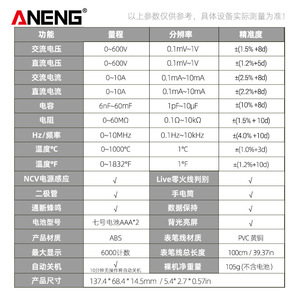 มัลติมิเตอร์ดิจิตอล Aneng 616 True Rms มัลติมิเตอร์อัจฉริยะ ความแม่นยำสูง ปิดเครื่องอัตโนมัติ - Product Image 2