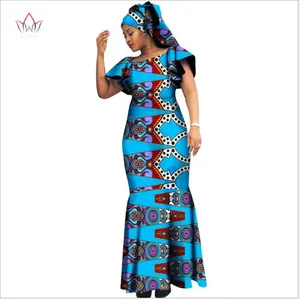 Vestido de noche africano con estampado de batik para mujer, vestido largo bazin de algodón con cera