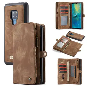 CaseMe Retro PU deri Huawei Mate 30 kılıfı cep telefonu fermuar cüzdan 2 in 1 çok fonksiyonlu kapak huawei Mate 20 P40 kılıfı