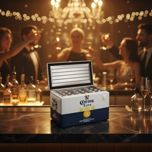 Nevera Portátil Metálica Retro Fumashi de 20L con Aislamiento, Logotipo de Corona Extra, para Camping, Pesca y Enfriamiento de Bebidas - Product Image 1