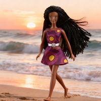 Robe violette avec des dreadlocks, des tresses, des accessoires, y compris un chapeau rose et un sac bleu, poupées noires Anlily de 11,5 pouces pour filles
