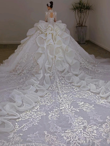 Luxury Bridal Gown High Waist Vintage Style <b>White</b> Beige Royal Design Lace Decoration Elegant <b>Wrap</b> - Product Image 5