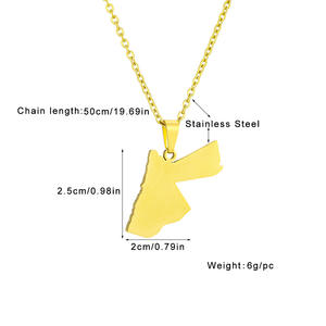 Collier à breloques en acier inoxydable, Royaume hachémite de Jordanie-Carte-Collier à pendentif en plaqué or 18 carats - Product Image 2