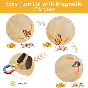 Boîte à pilules en bois portable, organiseur hebdomadaire en bois massif avec séparateurs pour comprimés et capsules - Product Image 4