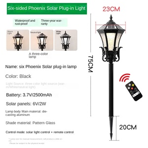 <b>Solar</b> Powered Garden Lamp <b>Post</b> with Glass Shade 2700K Warm White LED Iron Body IP66 Motion Sensor 10-Year Warranty Outdoor <b>Light</b> - Product Image 3