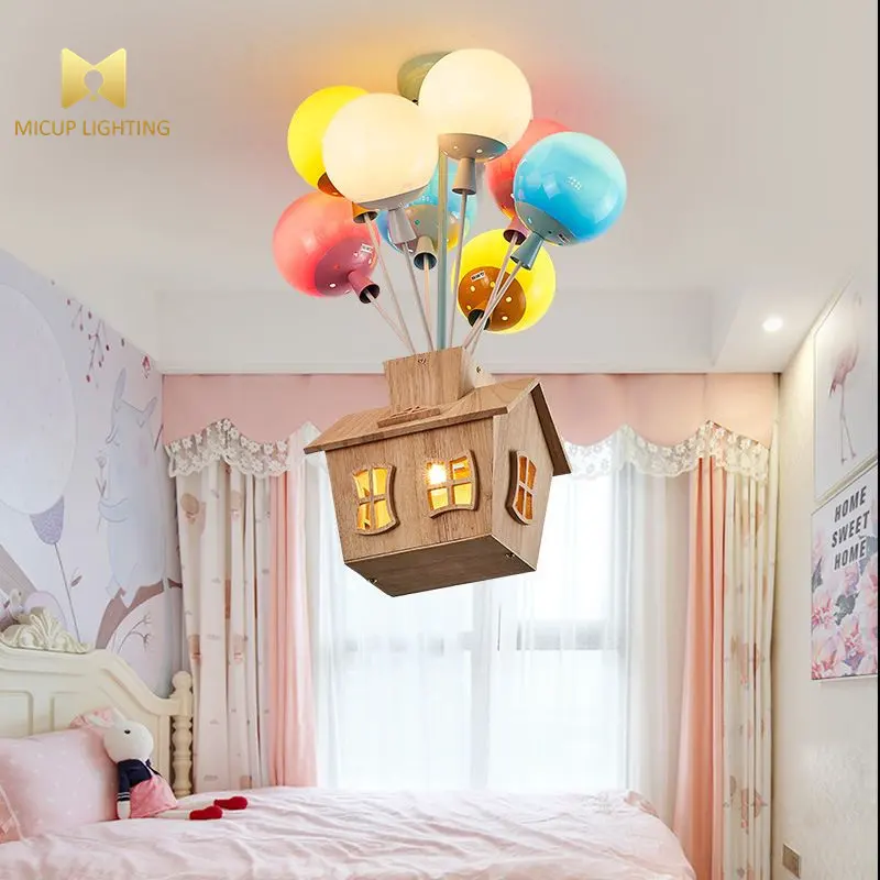 Modern Children Room Pendant Lamps Wood House Pendant Light Kid Princess Room Light Living Room Kitchen Chandelier