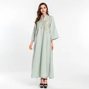 2023 New Ladies Hijab Abaya Stylish Kaftan Muslim Islamic Clothing Cotton Casual Dress Women's Fabric From Turkey