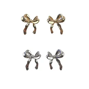 KITI Elegance Ribbon Bow Jewelry Small Earrings Silver Gold Plated Bow Earrings Cute Stud Bow Knot Earrings