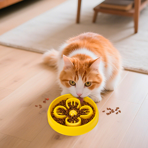 Solid Portable Eco-Friendly Healthy Eating Food Dish for Small Medium Pet New Yellow Flower Plastic <b>Cat</b> Dog Slow <b>Feeder</b> Bowl - Product Image 1