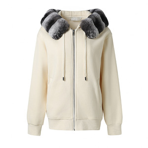 Nuove Felpe in Cotone Tinta Unita <span class=keywords><strong>con</strong></span> Cerniere e Colletto in Pelliccia di Coniglio Rex Staccabile per Donne - Product Image 3