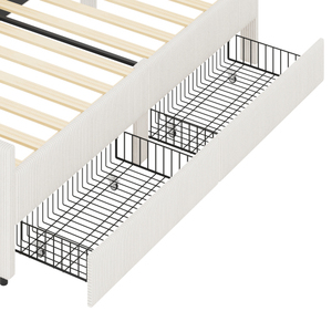 เตียงเดย์เบดผ้าลูกฟูกทรงตัวแอลขนาดทวิน โครงเตียงหุ้มเบาะพร้อมลิ้นชักเก็บของ 2 ช่อง สีเบจ สำหรับห้องนอนโรงแรม - Product Image 4