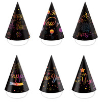 6 Stück/12 Stück/18 Stück Frohes Neues Jahr Papier-Partyhüte Bunte Kegel-Partykappen mit Sternen-Feuerwerk-Design für Silvester-Countdown-Party