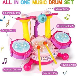 Juguetes de Instrumentos Musicales Electrónicos con 2 Baquetas, Luces Intermitentes y Micrófono Ajustable para Niños, Set de Batería - Product Image 2