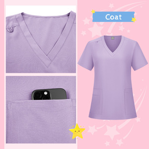 Nurse Uniform Set Solid Color Short Sleeve Long Pants Two Piece Scrub Women Moisture Wicking Hospital Workwear - Product Image 4