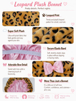 Bonnet de nuit en satin doux et chaud pour femme, motif léopard, avec oreilles d'ours en peluche et nœud décoratif, pour la protection des cheveux
