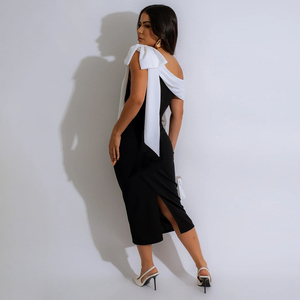 XXL CY901375 <span class=keywords><strong>Sexy</strong></span> Party Midi Kleid Mode Frau Abendkleider Schräge Schulter Schleife Bodycon Kleid - Product Image 5