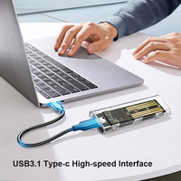Boîtier de disque dur transparent en plastique M.2 NGFF, protocole USB3.1 Gen 2 SATA, pour ordinateur portable