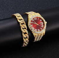 Relojes de Lujo Personalizados al por Mayor, sin Marca, para Hombre y Mujer, con Esferas Grandes y Completamente Adornados con Diamantes, Conjuntos de Regalo con Brazalete