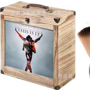 Wooden Flip Top Storage Box Rectangle With Display Window Cd Vinyl <b>Record</b> Storage Box <b>Standing</b> Type Wood Grain Pattern Qx615 - Product Image 1
