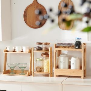 Bamboo Storage <b>Rack</b> 2 Tier Wooden Desktop Organizer For Cosmetics Bathroom Kitchen Countertop Storage Eco Friendly - Product Image 2