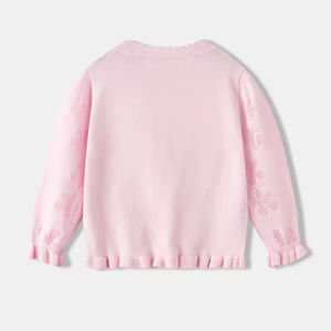 เสื้อคาร์ดิแกนเด็กผู้หญิง ดีไซน์ใหม่รับฤดูใบไม้ผลิ ผ้าฝ้าย 100% คอทรงกลม ลายเชอร์รี่ สีชมพู สวยงาม - Product Image 2