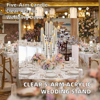 Candélabre LED moderne en acrylique transparent à 5 bras pour centre de table de mariage