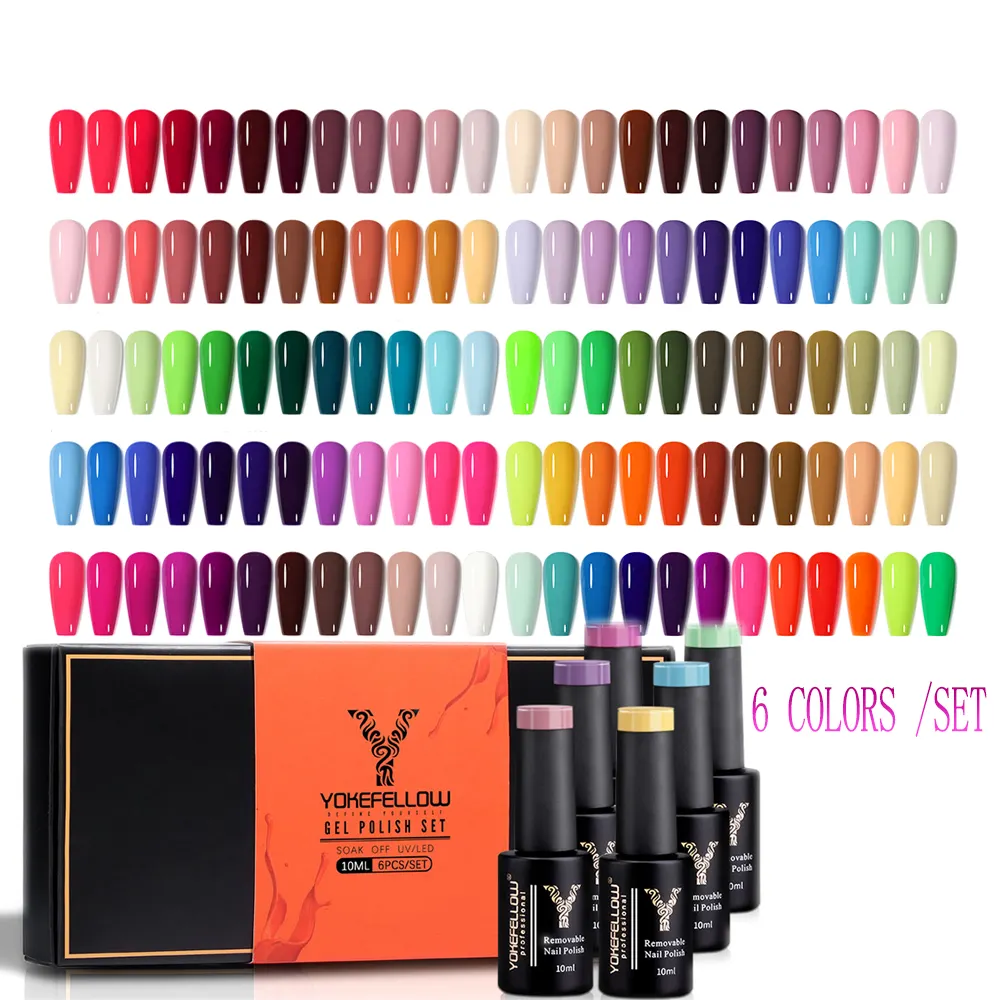 YOKEFELLOW nail salon supplies New arrival design 6 colors collection gel nail polish set box kit 10ml unique bottle brand