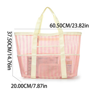 Bolsa de playa de malla a rayas, bolsa de almacenamiento portátil de gran capacidad para viajes, accesorios de natación, ropa interior, artículos de tocador, ropa - Product Image 4