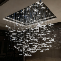 Lampe de décoration intérieure sur mesure de grande taille, plafond haut, villa, hall d'hôtel, salle de banquet, lustre moderne de luxe en verre avec oiseaux LED