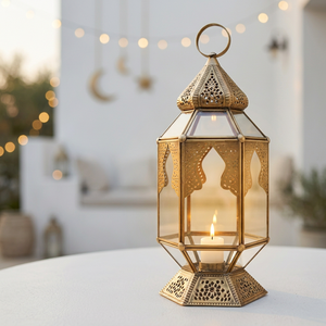 Farol de Vela Marroquí de Metal Dorado para Decoración del Hogar y Patio en Ramadán - Product Image 2