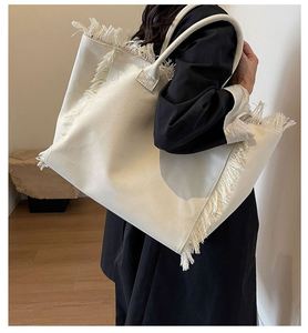 BESTELLA Tassel Decorated <b>Large</b> Capacity Tote <b>Bag</b> Handbag Canvas <b>Beach</b> Shopping Use Custom Logo - Product Image 3