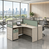 Postes de travail modernes pour 4 personnes avec armoire de rangement intégrée pour atelier – Mobilier de bureau modulaire