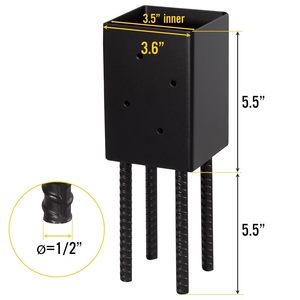 4x4 bài cơ sở chủ mặt đất Spike sử dụng cho bê tông boong-Bài Neo chân đế kim loại màu đen sơn tĩnh điện 4 inch x 4 inch - Product Image 2