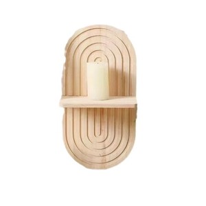 Wooden <b>Wall</b> <b>Mounted</b> <b>Shelf</b> Oval Shape Natural Wood Color 2 Tier For Living Room Decor - Product Image 5