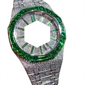 Montre de luxe pour hommes en acier inoxydable, 41mm, ronde, analogique, cristal saphir, fermoir pliant lumineux, lunette vert émeraude - Product Image 1