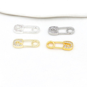 Épingles de sûreté plaquées or avec zircon pour la fabrication de bijoux DIY, composants de forme rectangulaire, perles argentées et dorées, accessoires - Product Image 3
