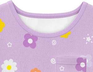 LQSZ Girls Breathable Printed Jersey Floral Pajamas Set Summer Toddler <strong>PJs</strong> Short Sleeves Pocket 95% Polyester 5-12 Years - Product Image 5